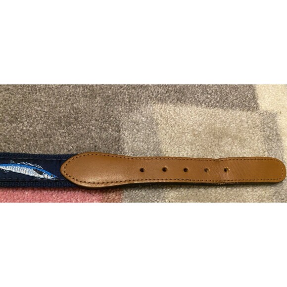 Zep-Pro Belt Mens 32 Boys Canvas Leather Brass Blue Game Fish Fishing USA Made - Picture 12 of 16